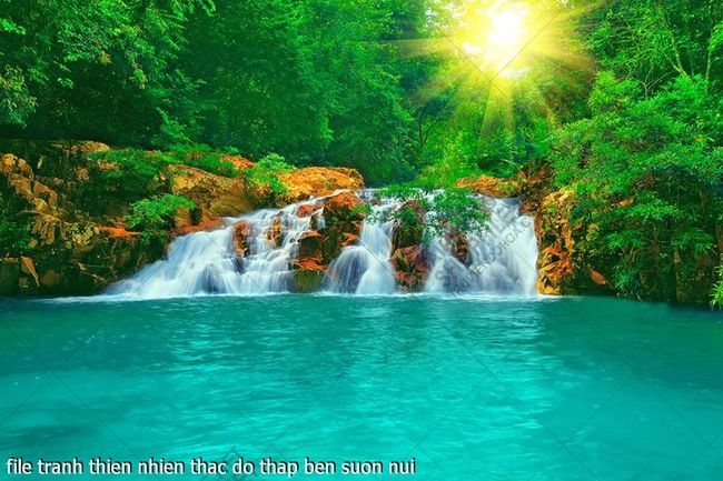file tranh thien nhien thac do thap ben suon nui